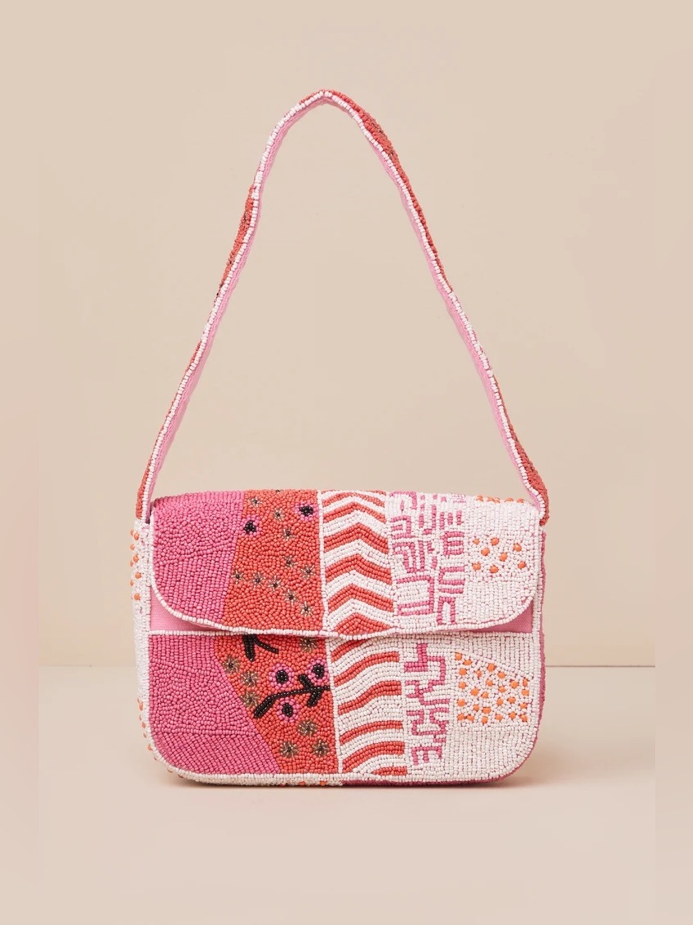Lulus Radiant Inclination Pink Multi Beaded Shoulder Bag